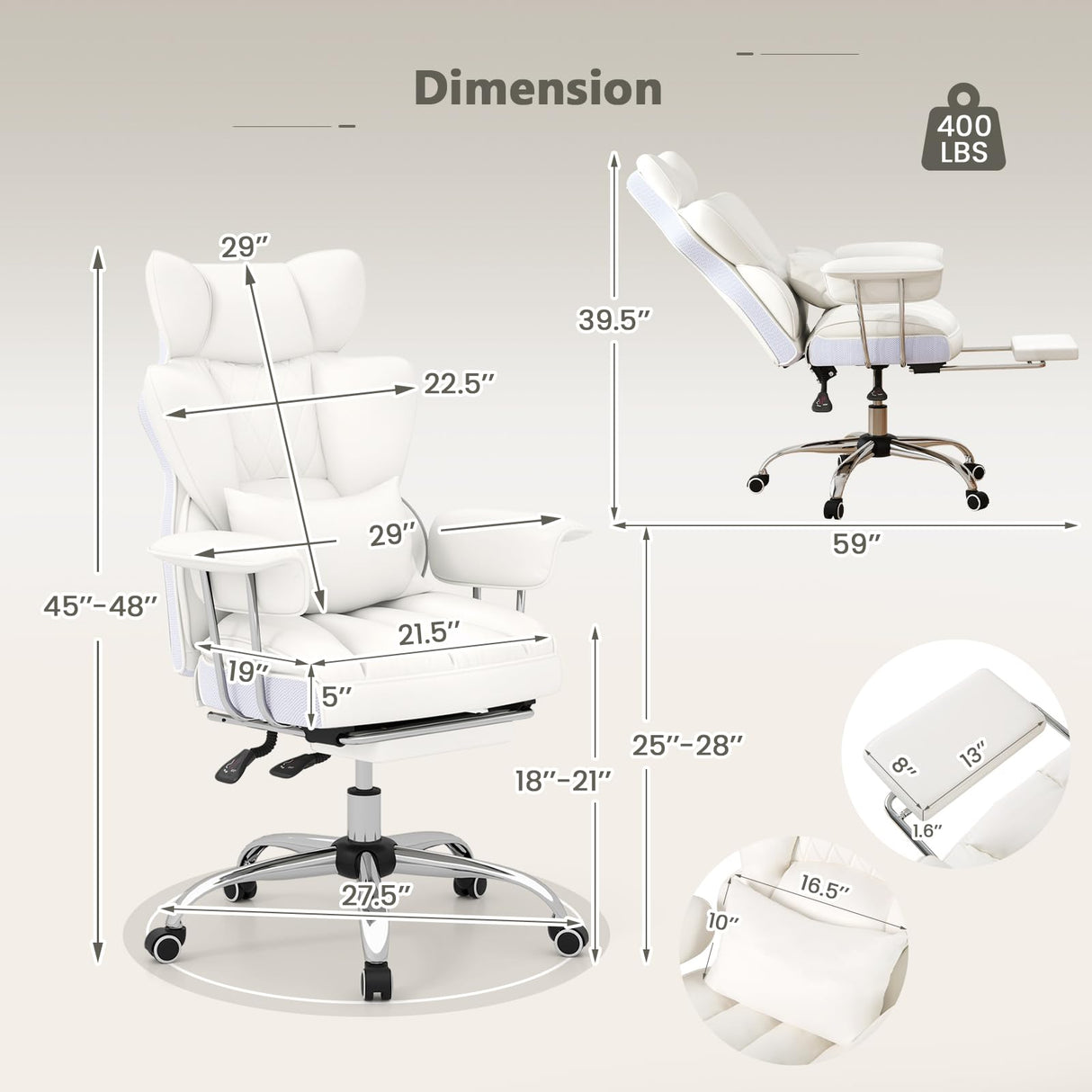 Big and Tall Executive Office Chair with Footrest and Lumbar Support