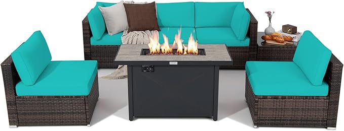 7 Piece Patio Furniture Set with Fire Pit Table, Includes 42 Inches 60