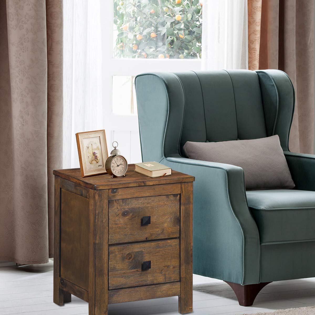 Nightstand with Drawer, Fully-Assembled 2-Drawer Bedside Tables