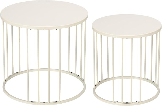 Outdoor Side Table Set of 2, Metal Circle Accent End Tables for Balcony Backyard Garden