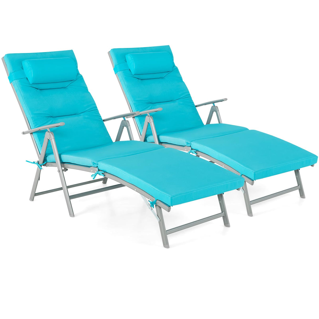 Folding Chaise Lounge Chair - Outdoor Reclining Chair with Removable Seat Cushion