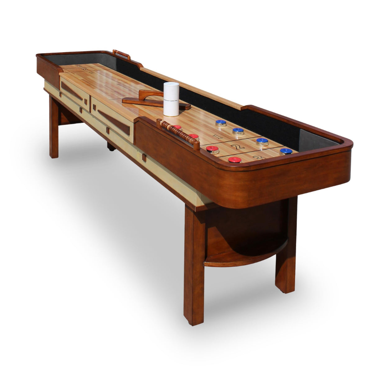 Merlot 12 Ft Shuffleboard Table for Family Arcade Game Room - with Lacquer Coated Playfield, Built-in Scorer & Cabinet