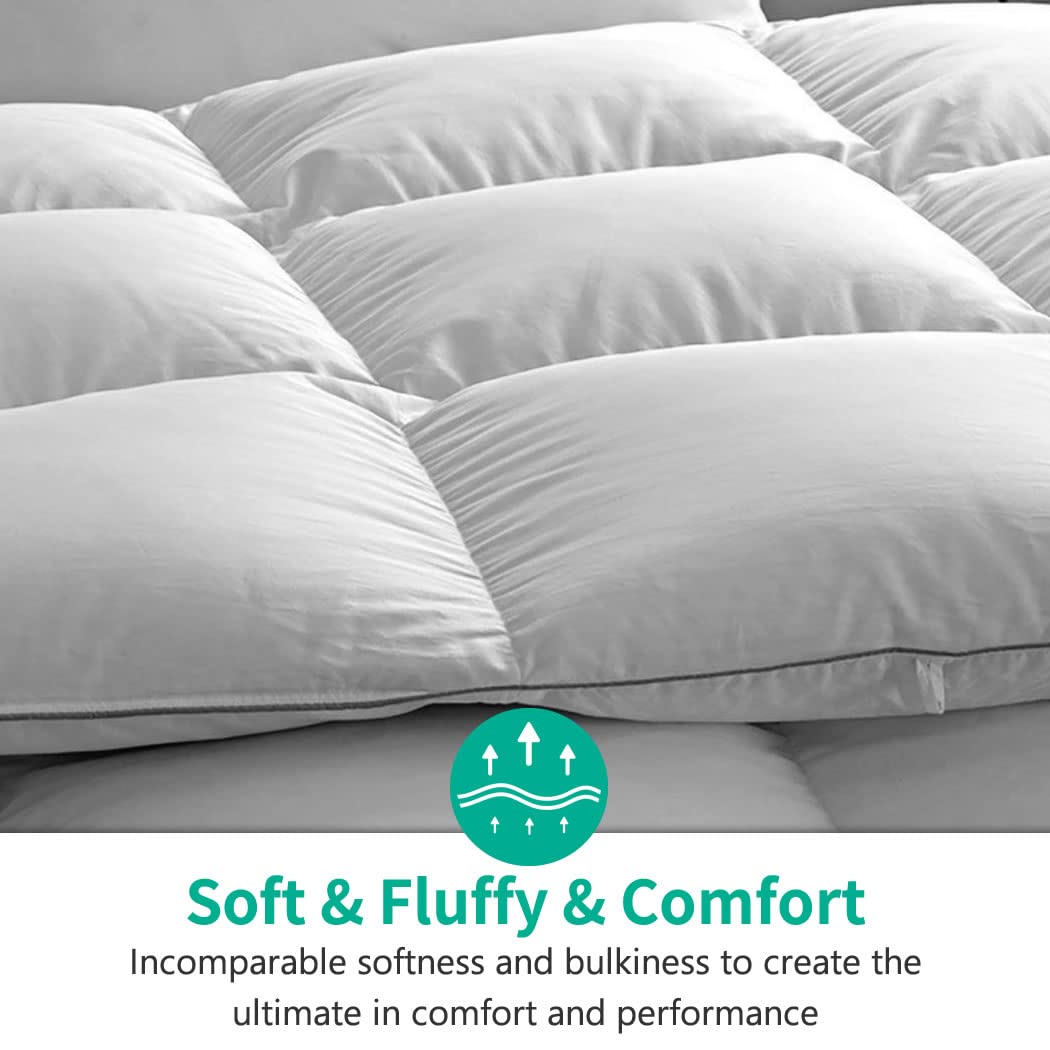 APSMILE Luxury Feathers Down Comforter Oversized Queen Size, Ultra-Soft 750 Fill-Power Duvet Insert for Winter, Heavy Weight Comforter, Fluffy Down Comforter for Bed (98x98, White)
