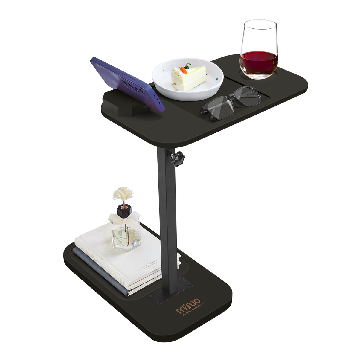 Couch Side Table, Swivel TV Tray Table & 360° Rotating Phone Holder