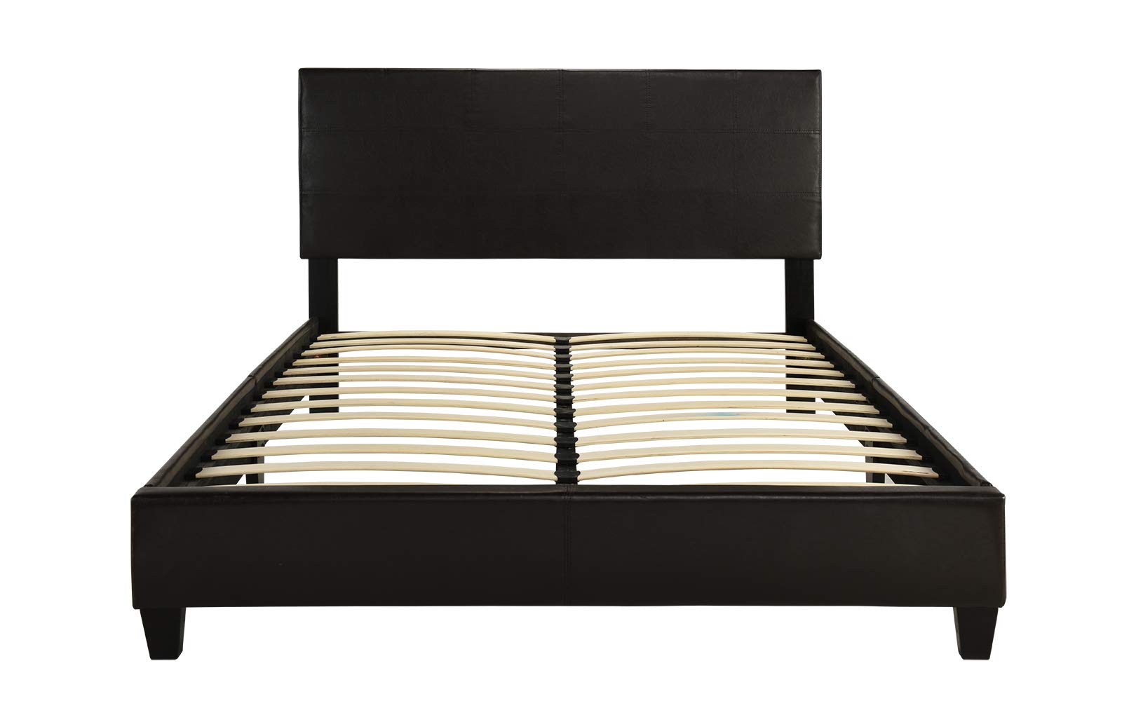 Classic Faux Leather Dark Brown Platform Bed Frame