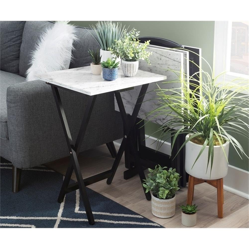 ModMarble 5-Piece Faux Marble Folding TV Tray Table Set with Storage Stand