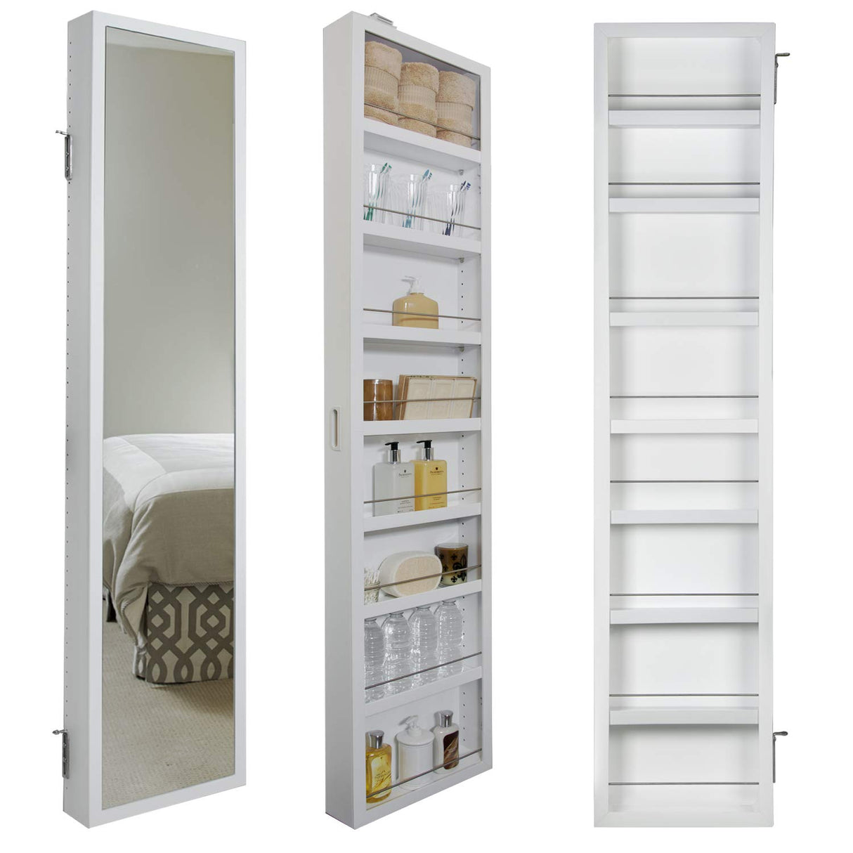 Deluxe Mirrored Behind The Door Adjustable Medicine Cabinet, Kitchen & Bathroom