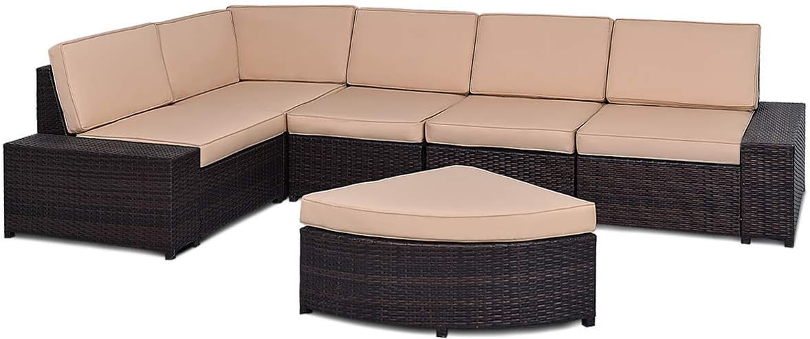 6 PCS Patio Wicker Furniture Set, Modern Outdoor Patio Garden Lawn PE Wicker