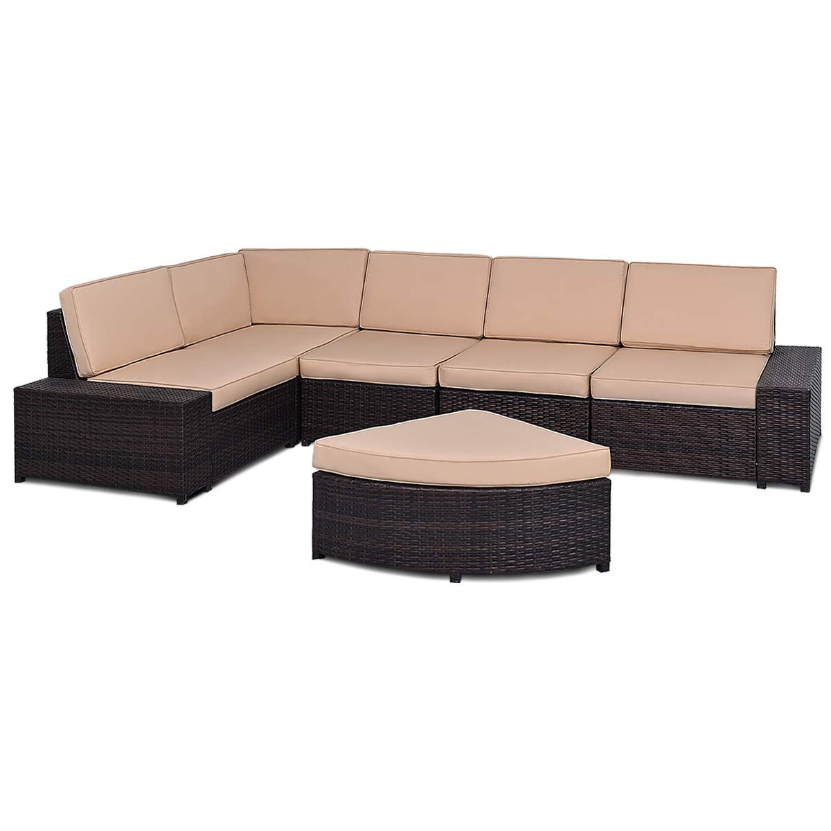 6 PCS Patio Wicker Furniture Set, Modern Outdoor Patio Garden Lawn PE Wicker