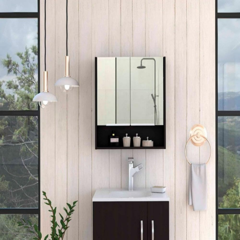 Medicine Cabinet with Mirror Lexington,Three Internal Shelves, Bathroom - Black