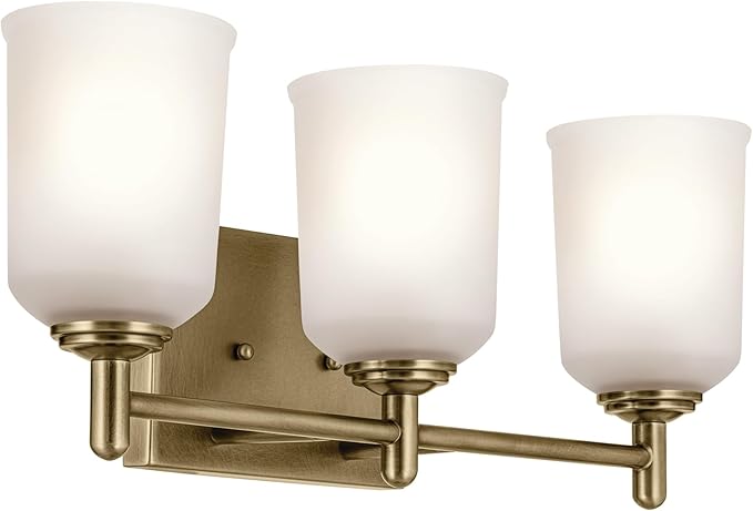 Shailene 21" 3-Light Vanity Light with Clear Satin Etched Glass in Natural Brass for Over