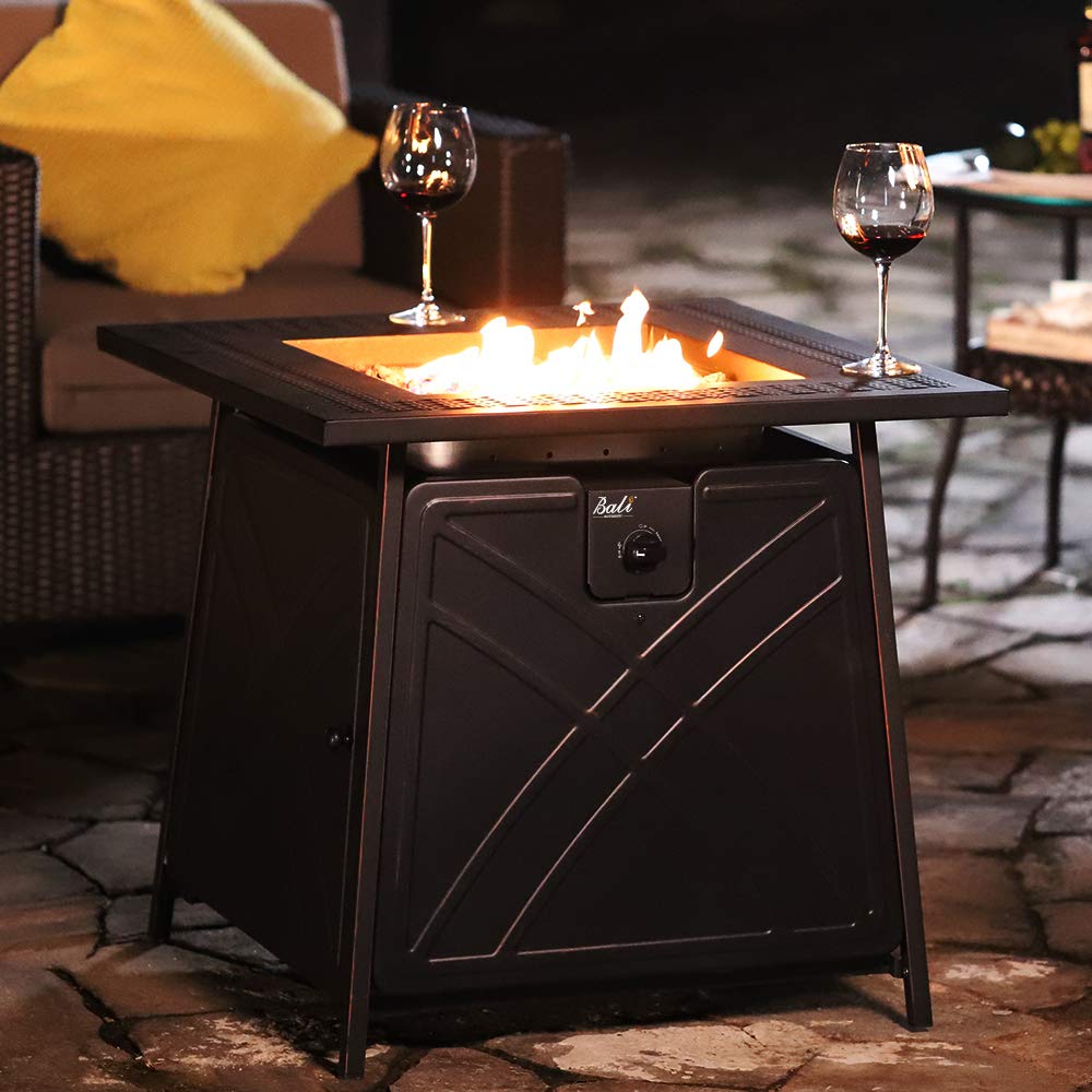 Gas FirePit Table, 28 inch 50,000 BTU Square Outdoor Propane Fire Pit Table - Bircata