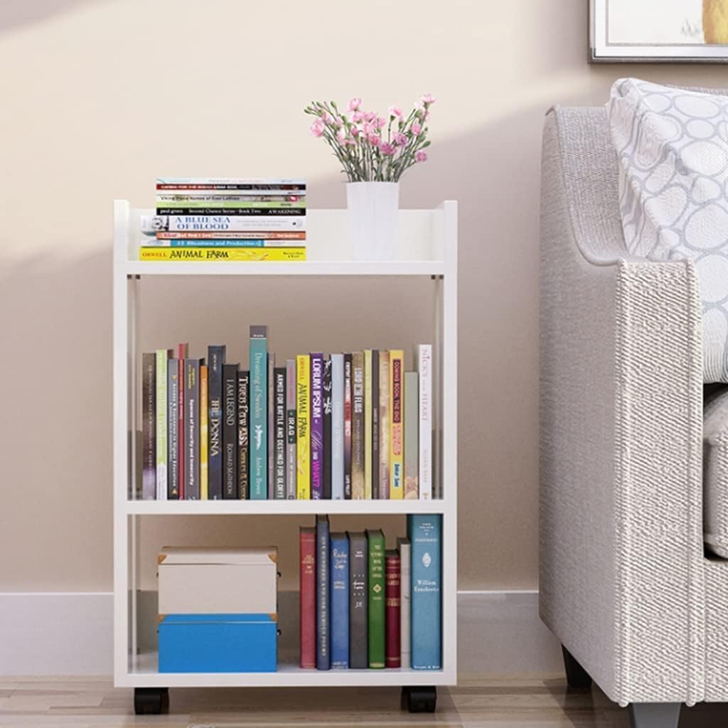 Flexible Bookcases 2 Tiers Bookshelf with Wheels Rolling Bookcase Simple Large Capacity Bookshelves Living Room Bedroom Family Book Rack Perfect Furniture