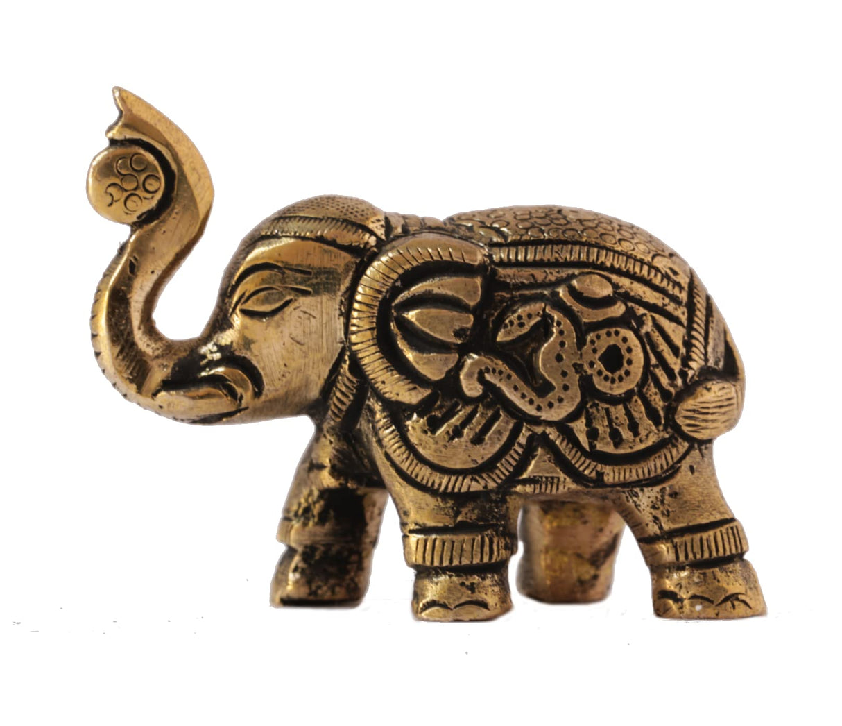 Brass Elephant with Om and Kalash Good Luck Charm Religious Gifts for Home Mandir