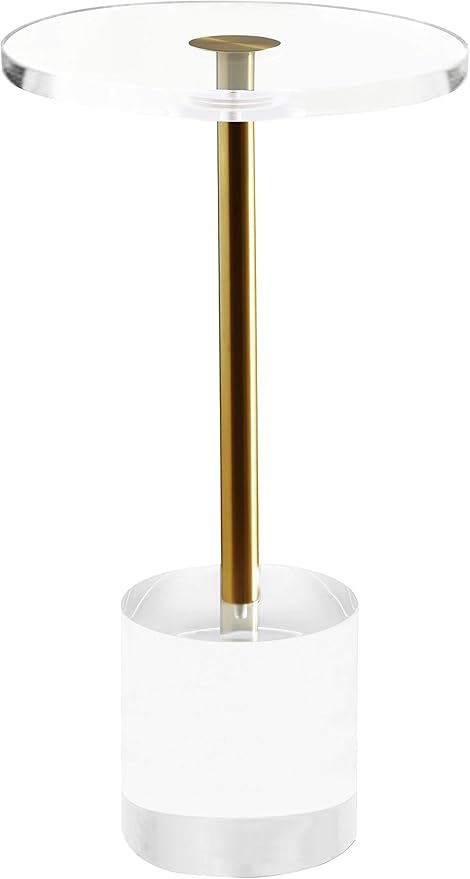 Clear Acrylic End Table,Side Table,Brushed Brass Metal,Round,for Office