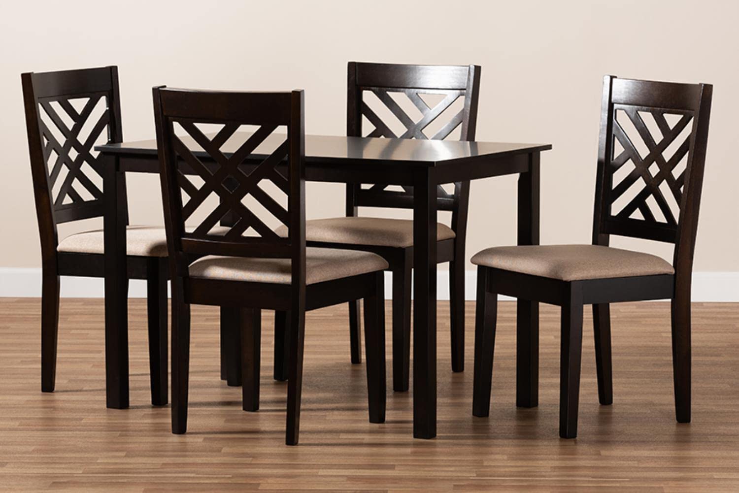 Modern and Contemporary Sand Fabric Upholstered Espresso Brown Finished Wood 5