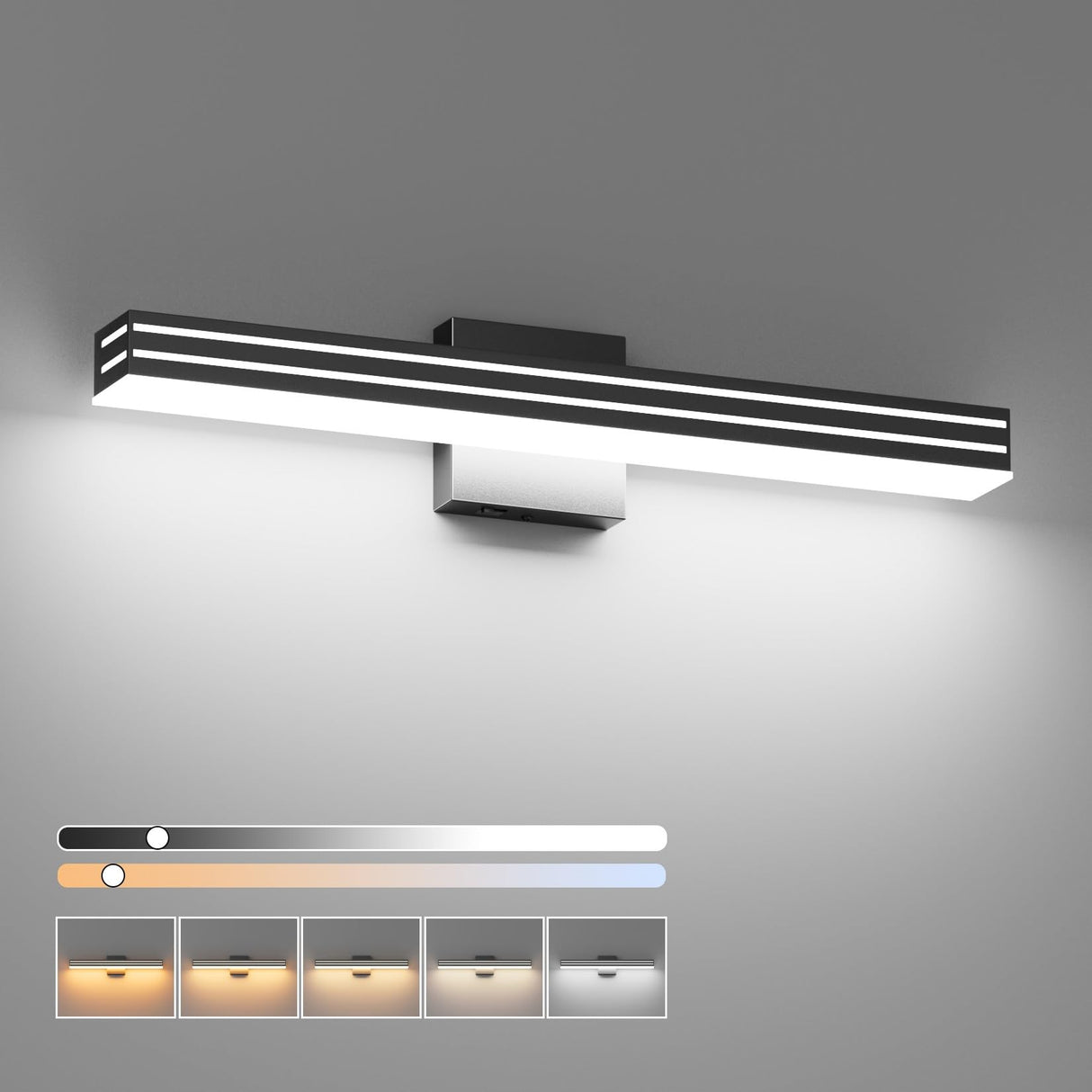 Black Vanity Light 5 Color Temperature Dimmable LED Modern Bathroom Vanity Light