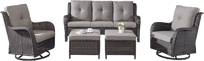Wicker Patio Furniture Set - 5 Piece Rattan Outdoor Sectional Conversation Sets