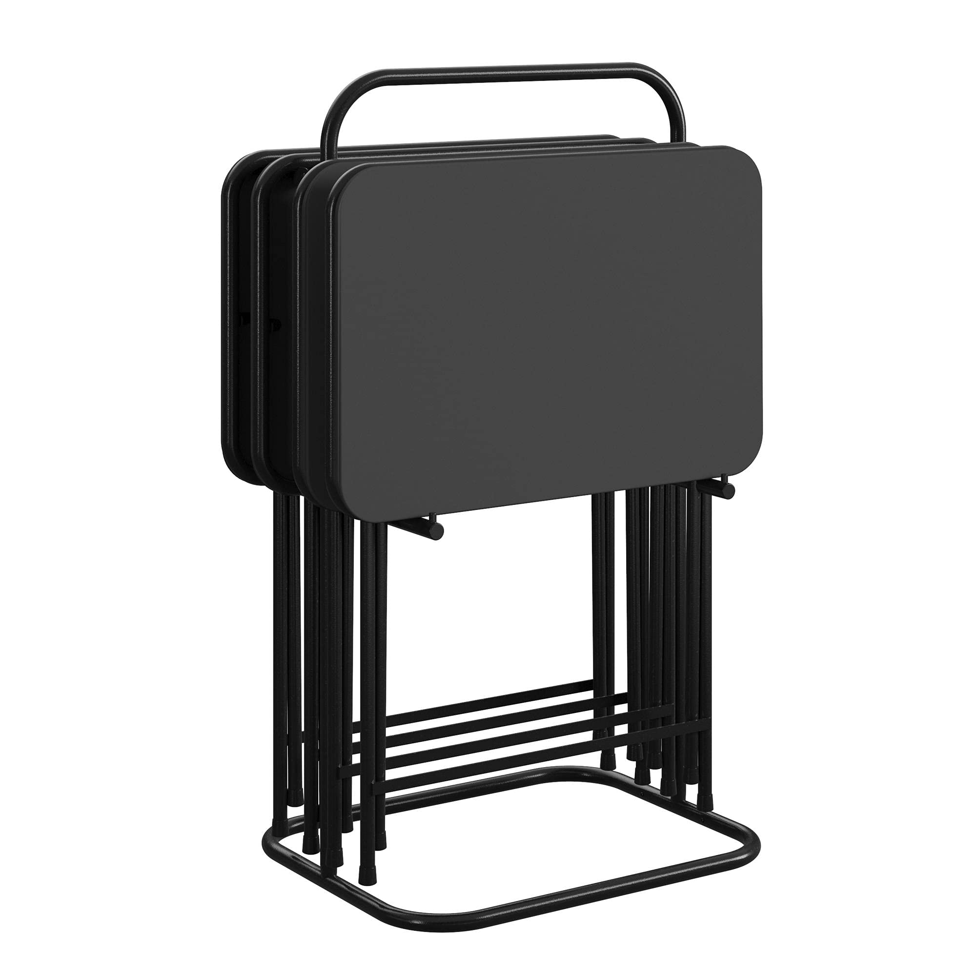 CoscoProducts 5-Piece Folding Vinyl Top TV Tray Set with Storage Rack