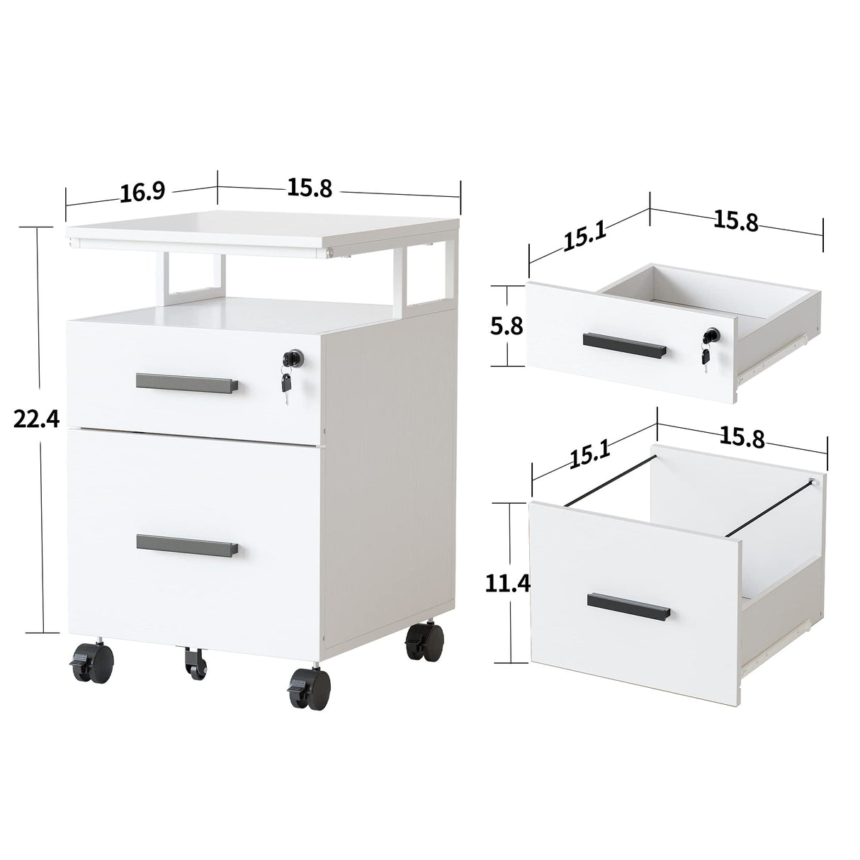 2-Drawer File Cabinet with Lock for Home Office, Rolling Filing Cabinet
