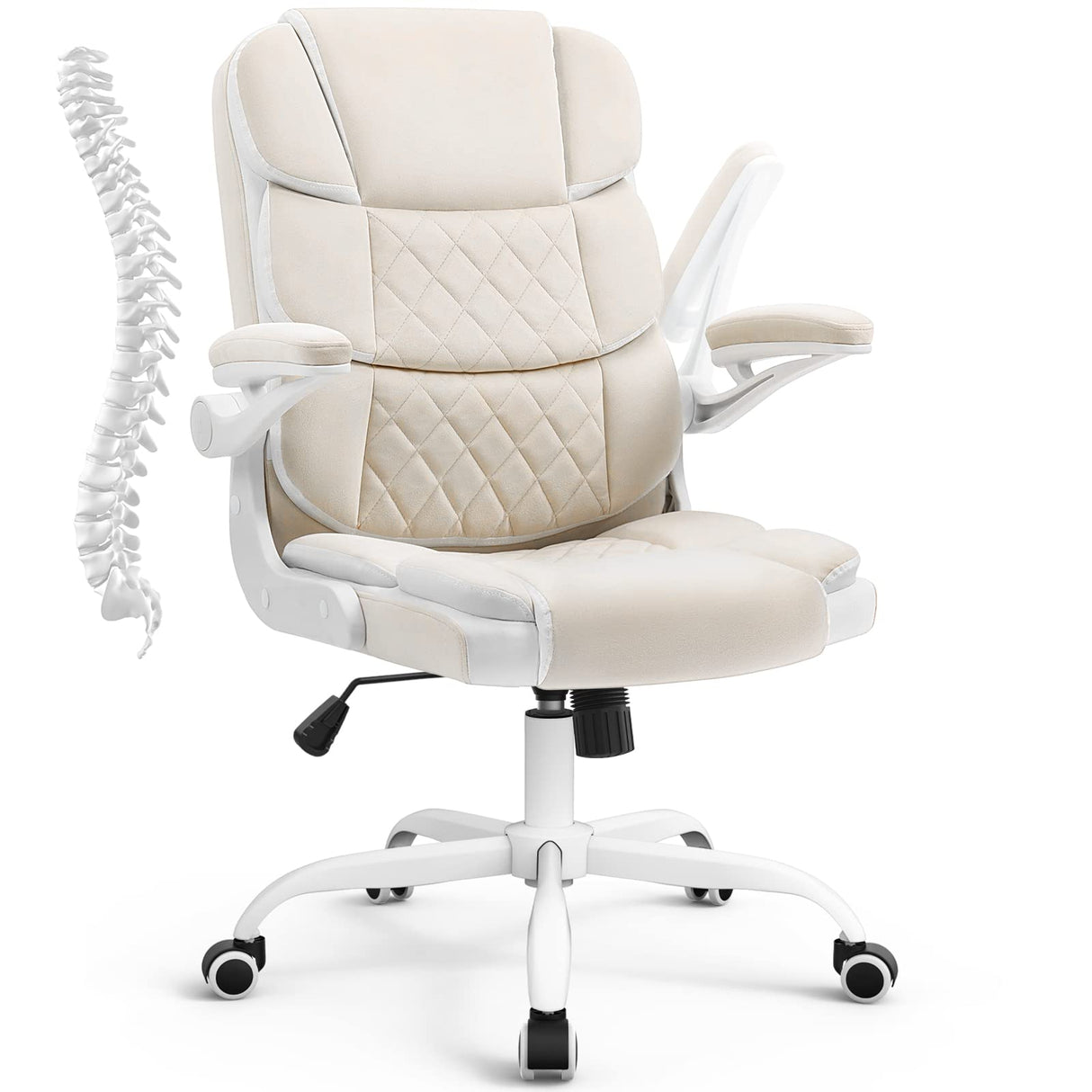 Home Office Desk Chairs with Wheels and Flip-up Armrests,Velvet Fabric Executive Office Chair Comfortable Ergonomic Computer Chairs for Adults and Teens,Beige