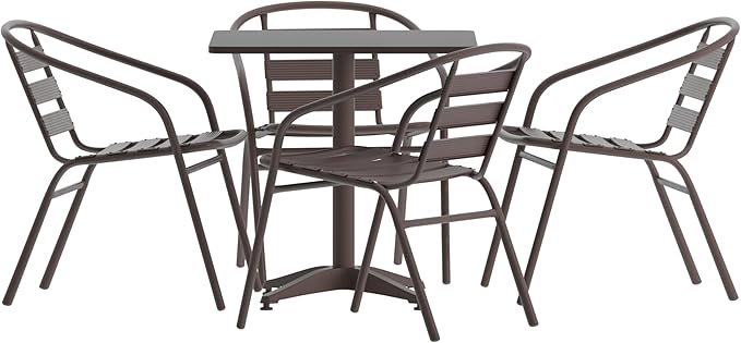 Aluminum 5-Piece Patio Dining Set with Square Table and 4 Slat Back Chairs