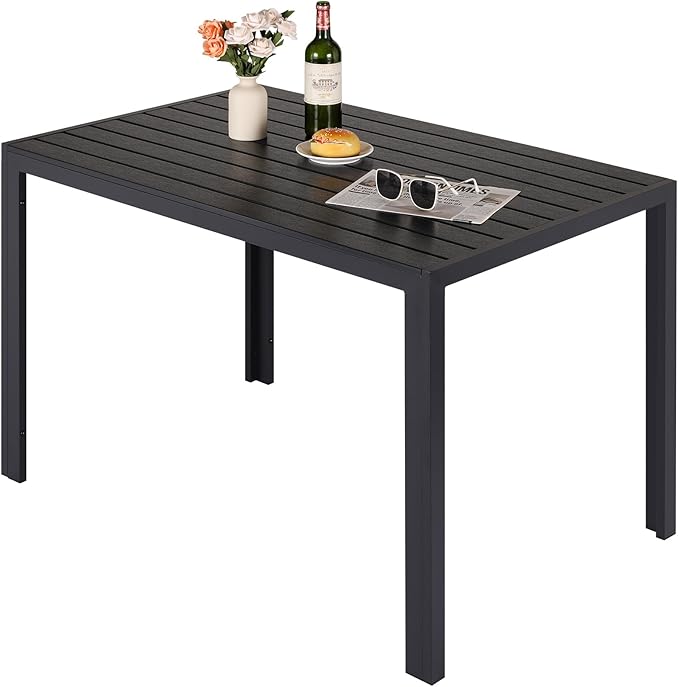 Outdoor Patio Dining Table for 4-6 People - 43×28 Inch Weather Resistant Aluminum Frame