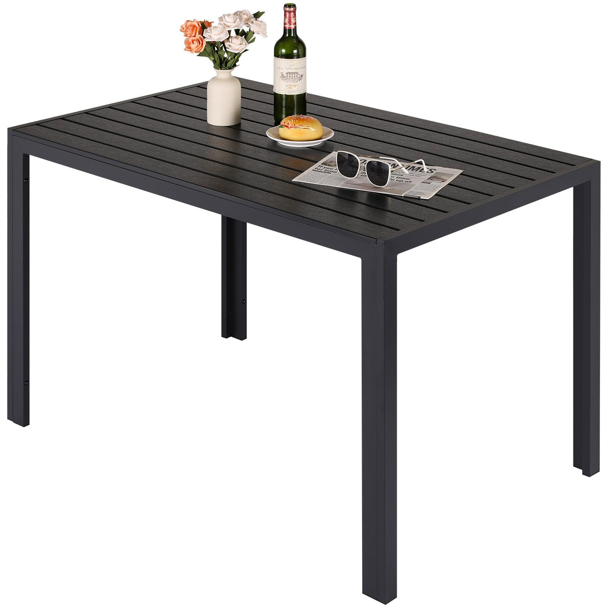 Outdoor Patio Dining Table for 4-6 People - 43×28 Inch Weather Resistant Aluminum Frame