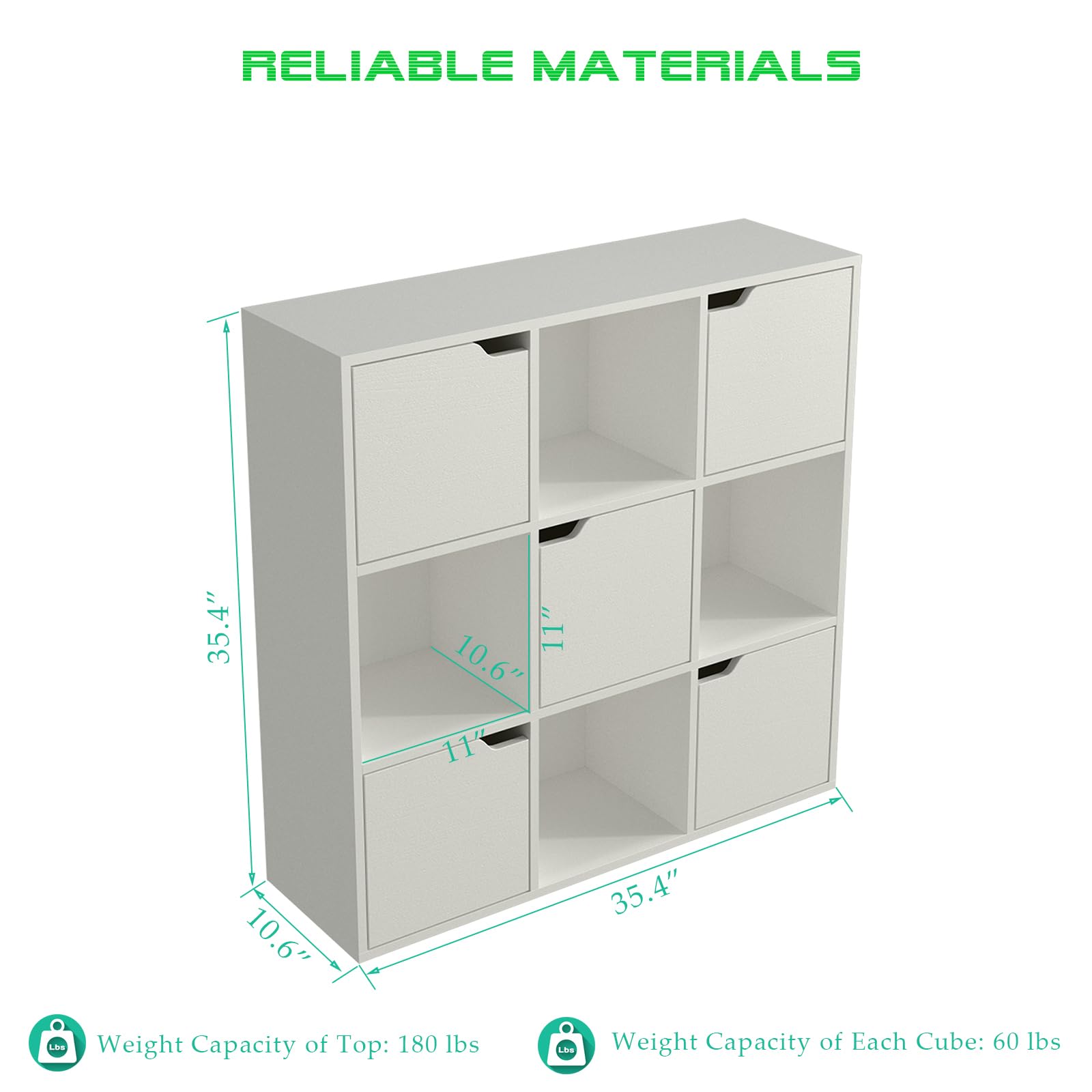 9-Cube Storage Shelf Bookcase - Wooden 3-Tier Floor Standing Open Bookshelf