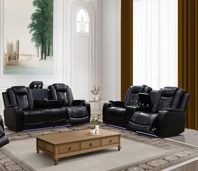 Faux Leather Living Room Sofa Set for Living Room, Game Room, Guest Room,Dormitory,