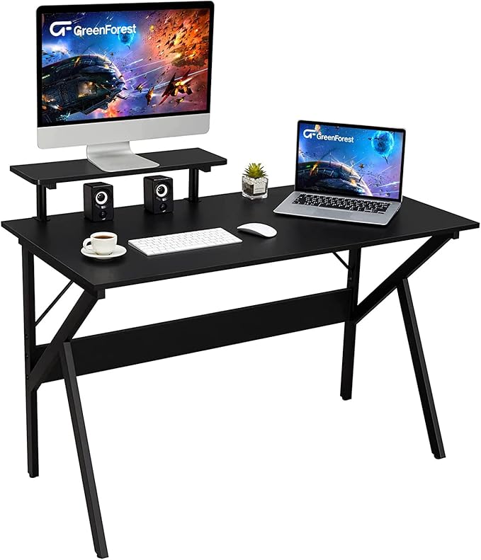 Home Office Desk with Monitor Shelf Computer Gaming Desk 47 inch Writing Study Table