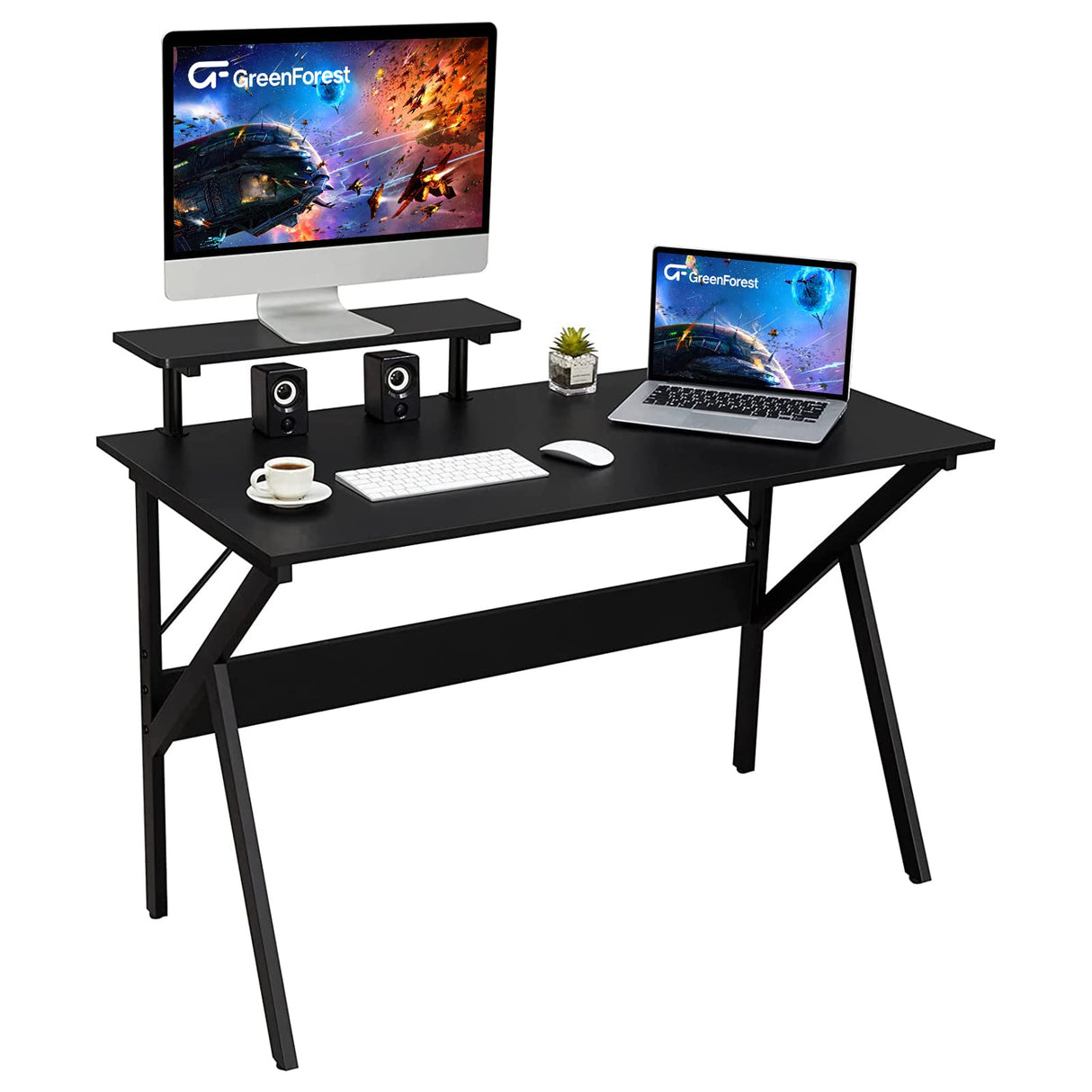 Home Office Desk with Monitor Shelf Computer Gaming Desk 47 inch Writing Study Table