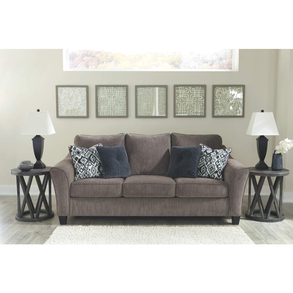 Nemoli Contemporary Chenille Queen Sofa Sleeper with 4 Accent Pillows, Gray