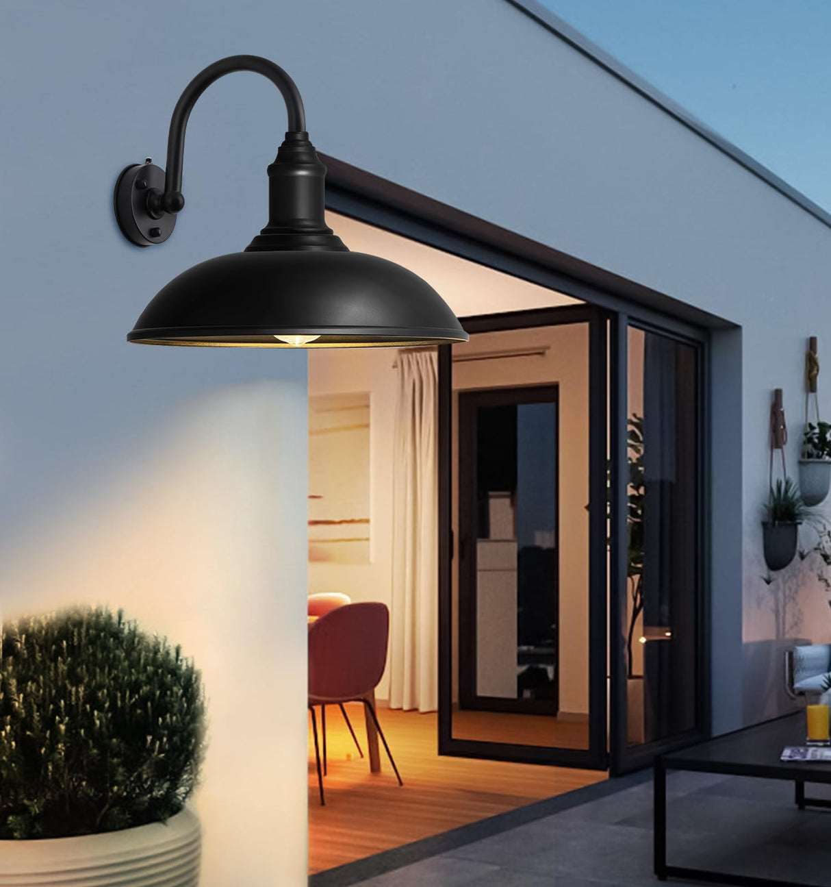 Large 18" Outdoor Barn Gooseneck Light Dusk to Dawn, Classic Farmhouse Barn Wall