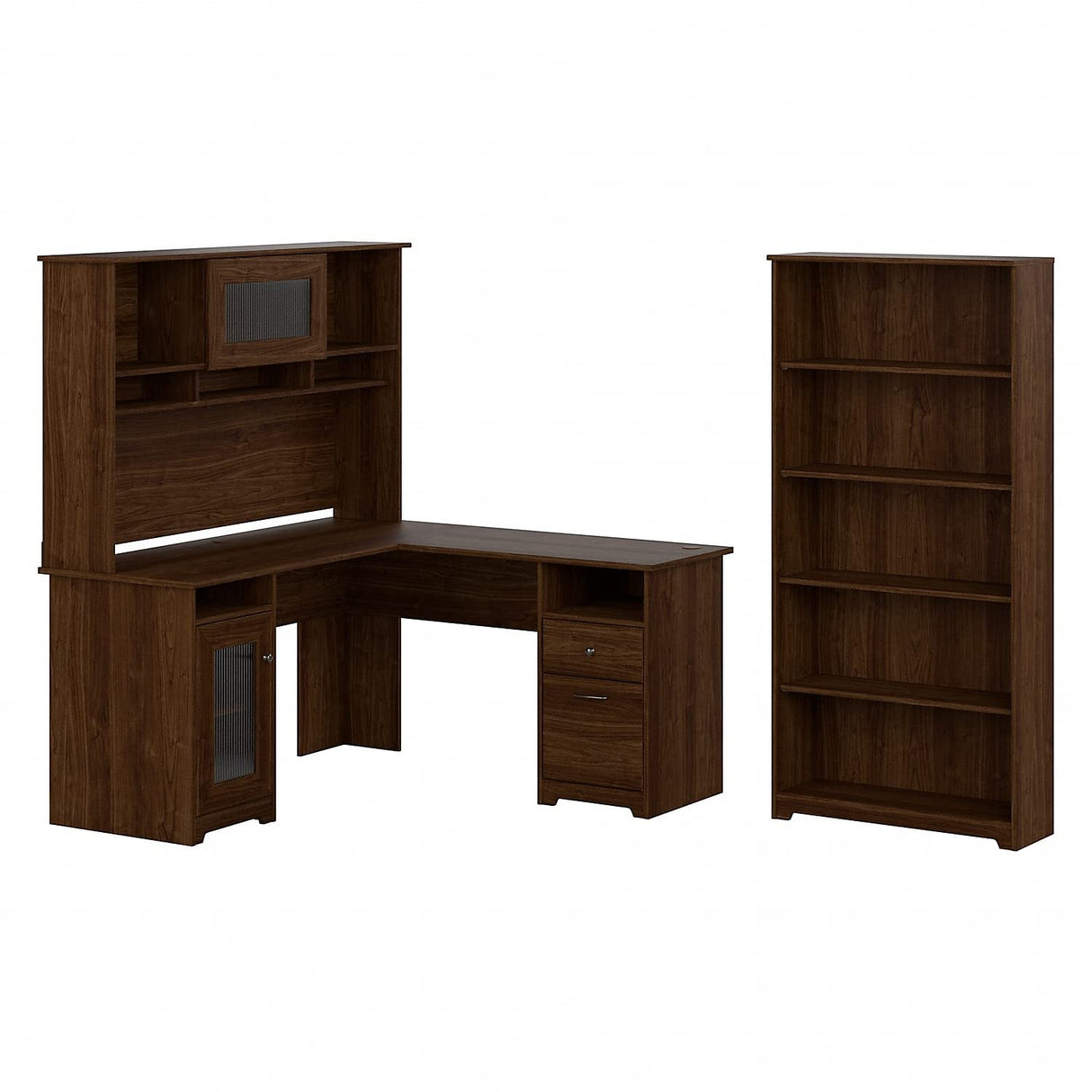 Furniture Cabot 60W L Shaped Computer Desk with Hutch and 5 Shelf Bookcase in Modern