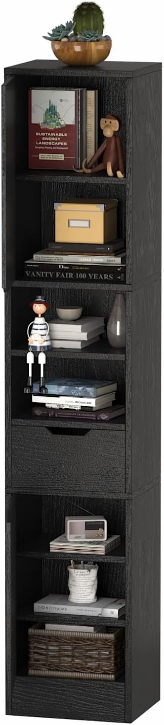 8 Tier Wooden Bookcases and Bookshelves, 67'' Tall Bookcase with 2 Doors and 1 Drawer,