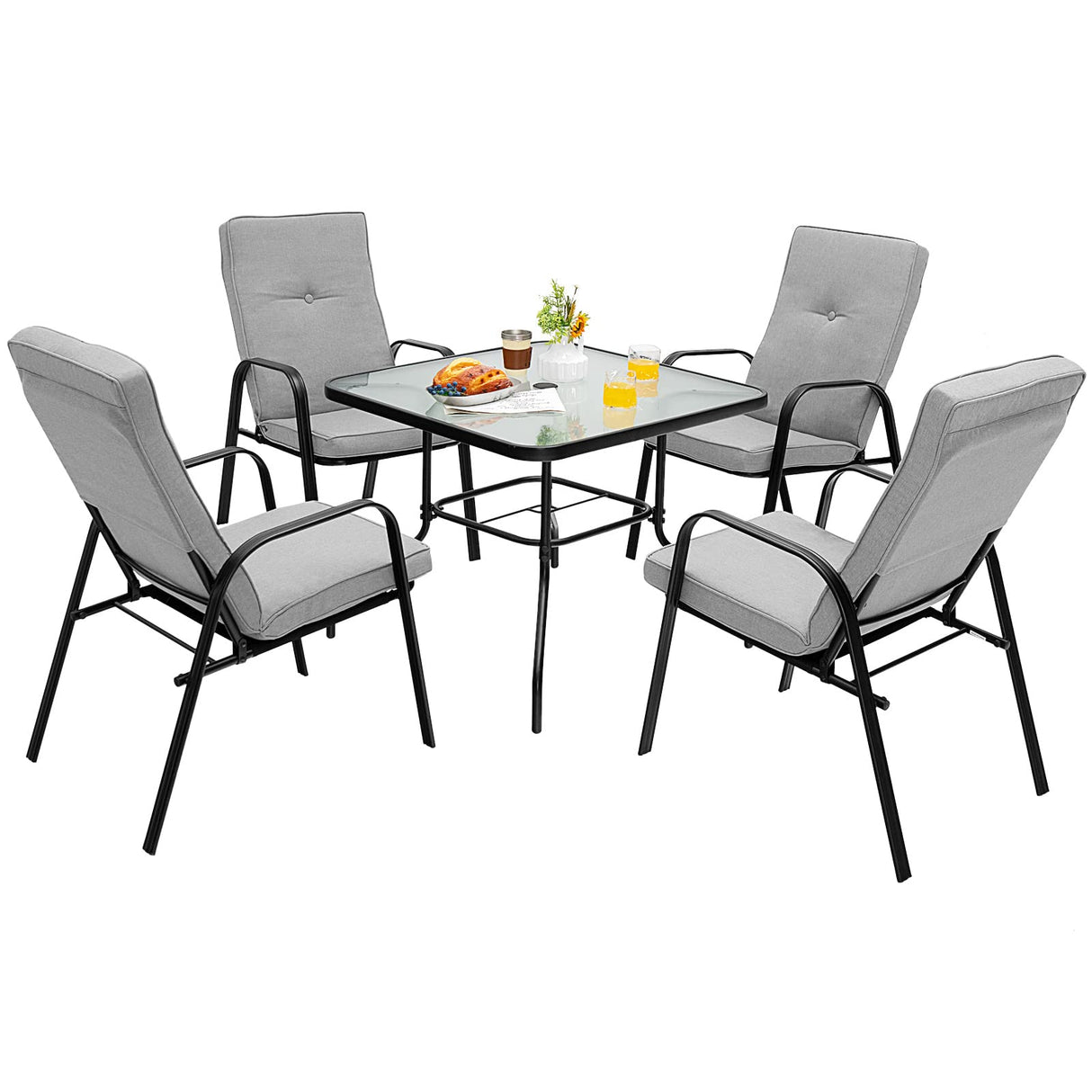 35 Inch Patio Dining Table for 4, Square Outdoor Dining Table with 1.65” Umbrella Hole