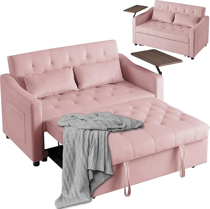 3 in 1 Sleeper Sofa Couch Bed, Modern Velvet Convertible Sofa Bed