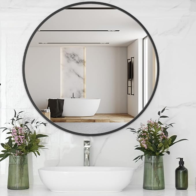 Black Round Mirror – Modern Vanity Mirror with Metal Frame