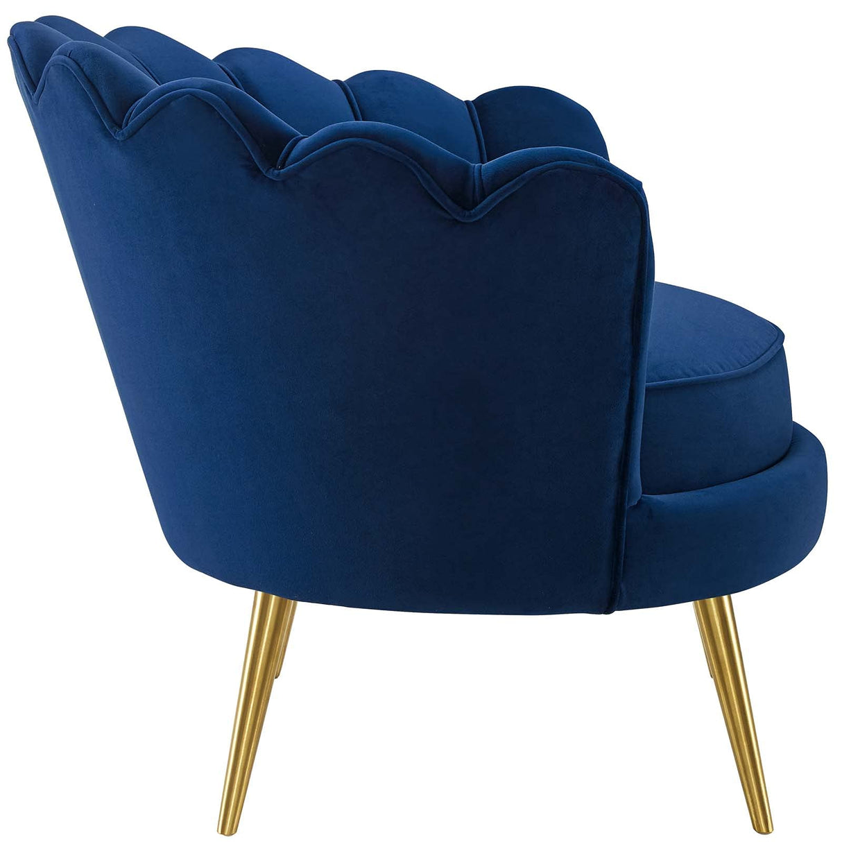 Admire Scalloped Edge Performance Velvet Accent Lounge Arm Chair in Navy