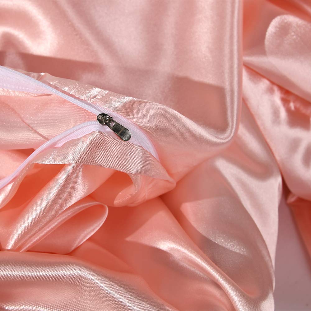 Hotel Pink Duvet Cover King Silk Like Satin Bedding Set