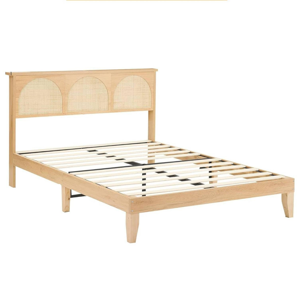 Natural Bed Frame with LED Lights Headboard Full