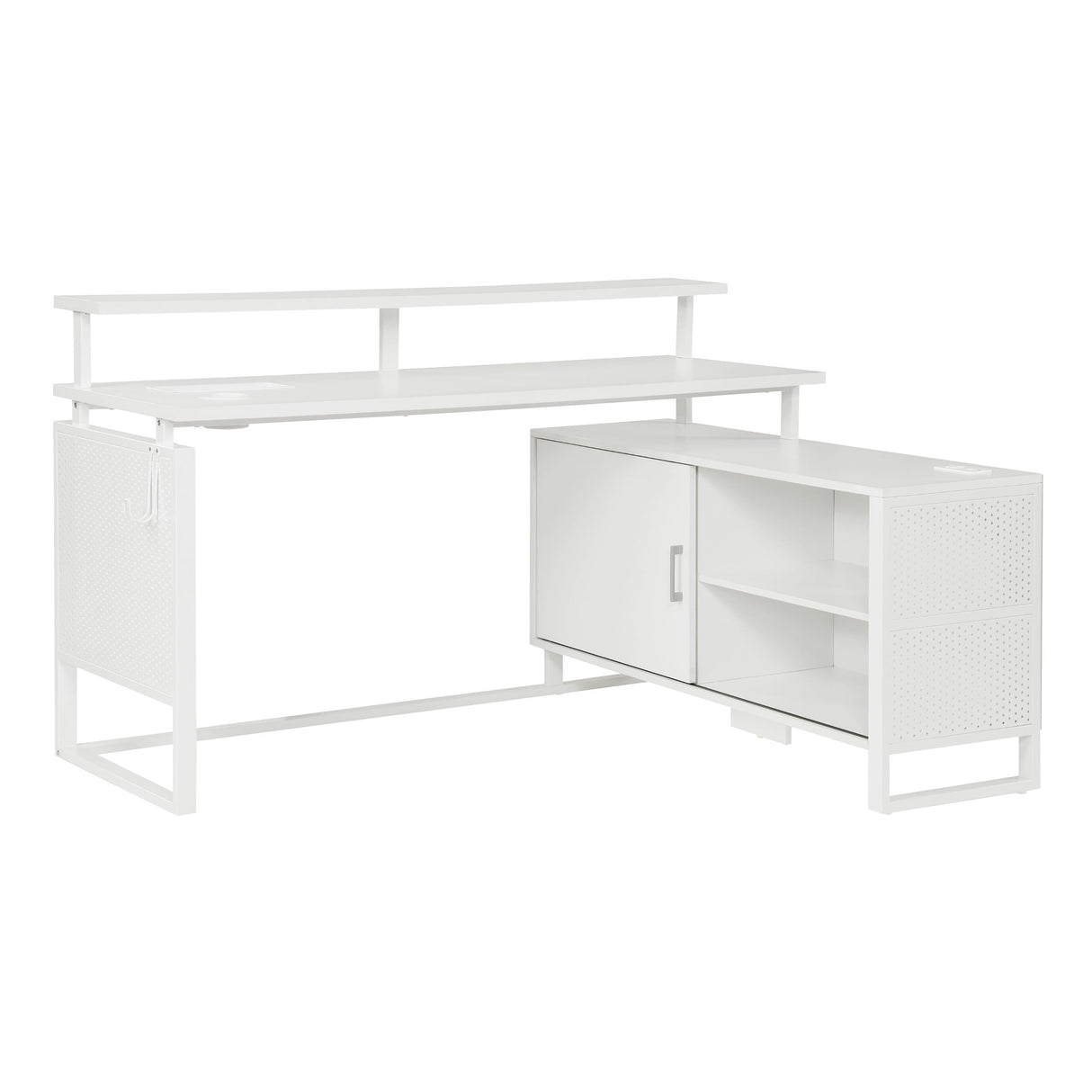 Ace Contemporary Modern Home Office Desk with Shelf, L-Shape with White Finish