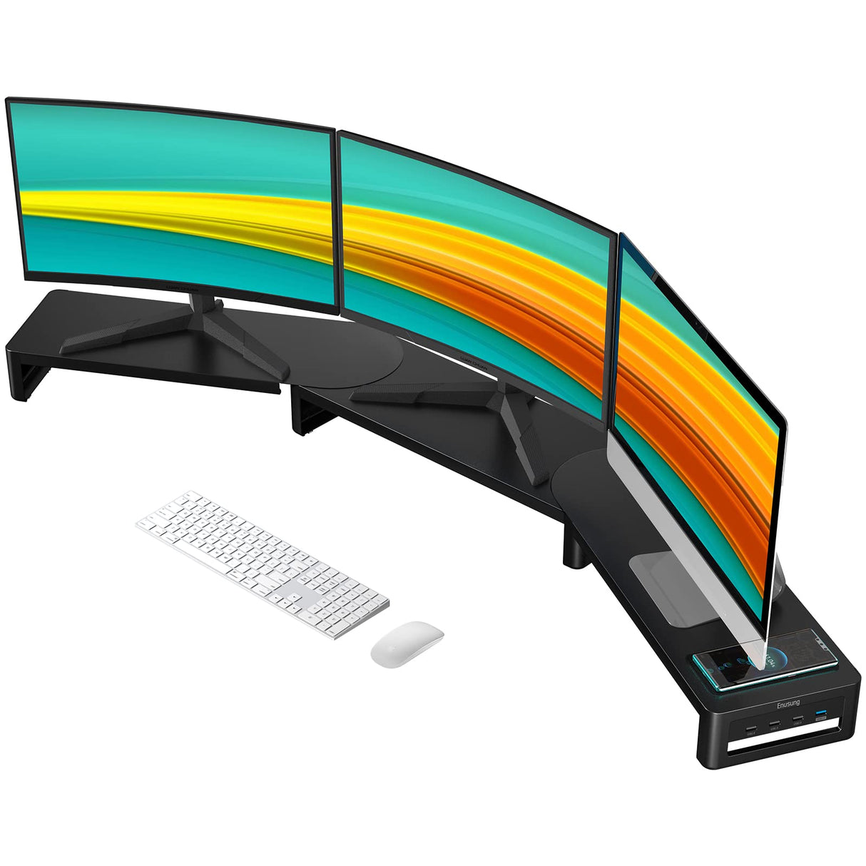 Monitor Stand with Wireless Charging and 4 USB Ports, Steel Monitor Stands for 3 Monitors