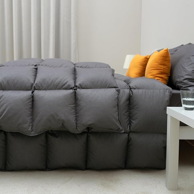 Feather Down Comforter King Size, Luxurious All Seasons Duvet Insert Grey Lightweight