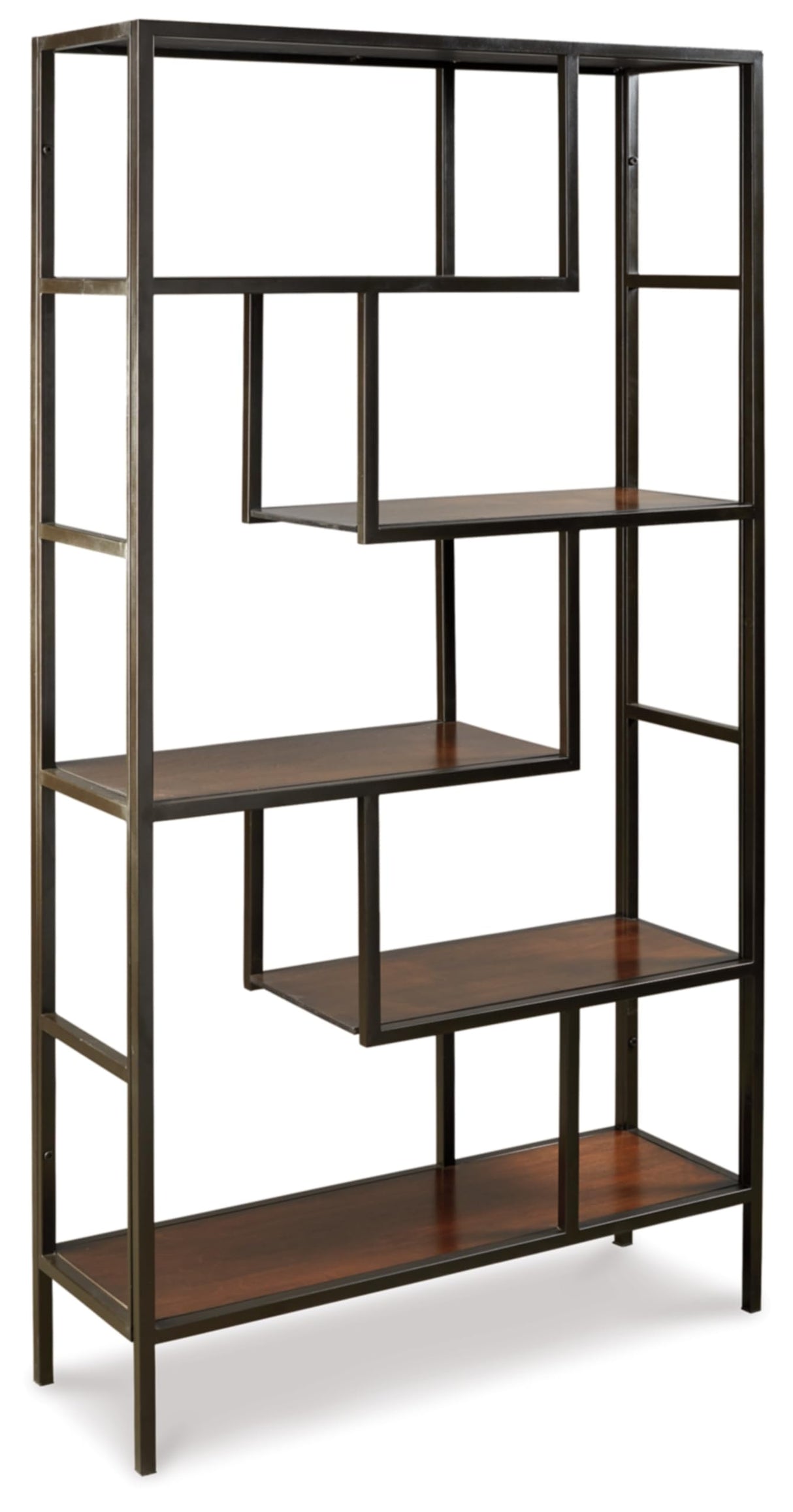 Frankwell Industrial Geometric 5 Shelf Bookcase, Brown and Black