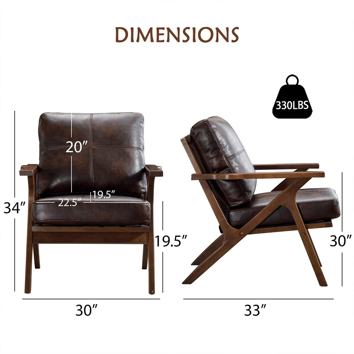 Modura PU Leather Accent Chairs – Set of 2 Mid-Century Armchairs