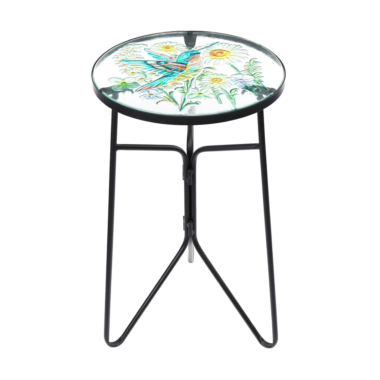 VCUTEKA Patio Side Table Outdoor Accent Table Bistro Coffee Table Plant End Table Small Porch Table Indoor Round Glass Balcony Plant Table Stands Golden Transparent Hummingbird 12 inches - Bircata