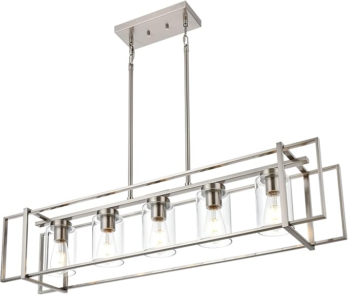 5-Light Farmhouse Chandeliers Black Brass Island Lighting Dining Room Pendant Light