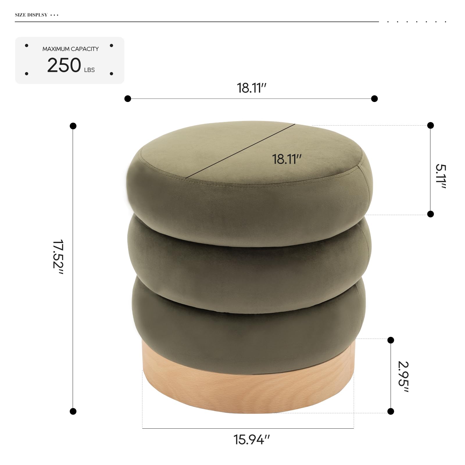 Velvet Ottoman Footstool, Tufted Modern Foot Rest Stool with Wood Base